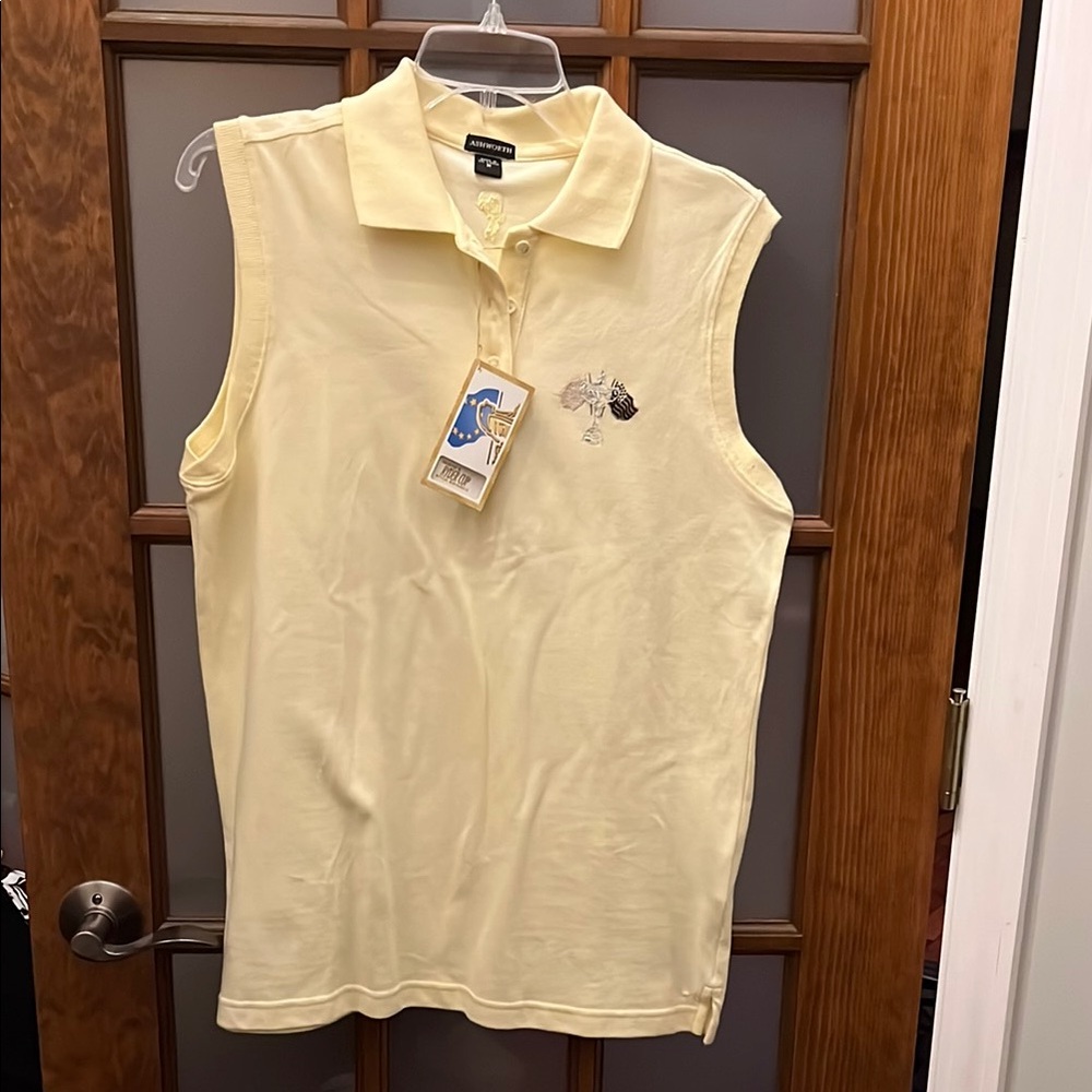 Ashworth vintage Women's Sleeveless Yellow Polo Top.  2001 Ryder cup.